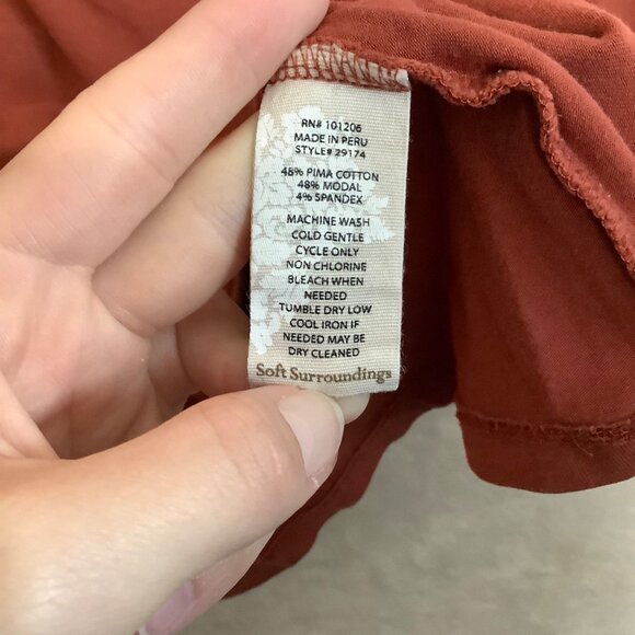 Soft Surroundings Rust Red Surplice Ruche Knit Top Women Medium Cotton Blend - Picture 4 of 8